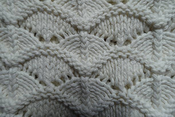 istock Macro of white wavy knitted lace fabric 2222234854