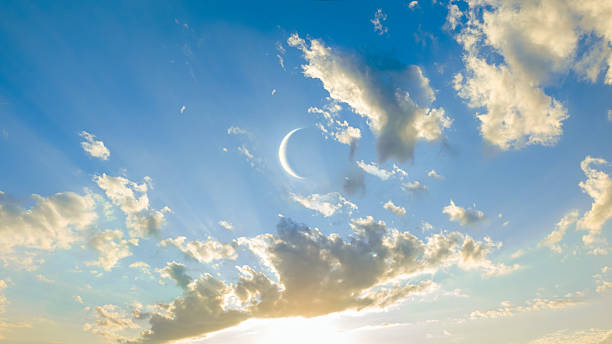 istock Young Moon in the blue sky. Moon at sunset. 2222237264