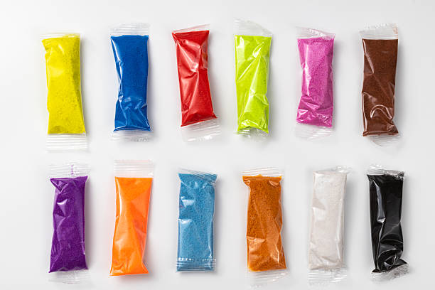 istock Set with colorful kinetic sand on white background 2222237376