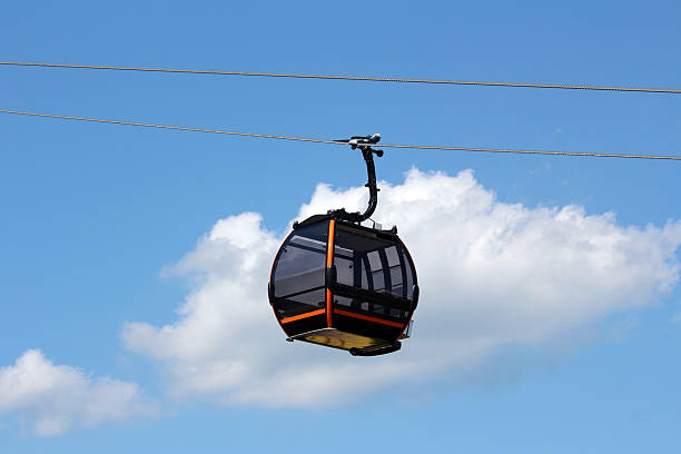 istock Modern gondola cabin on cable against blue sky and clouds 2222251258