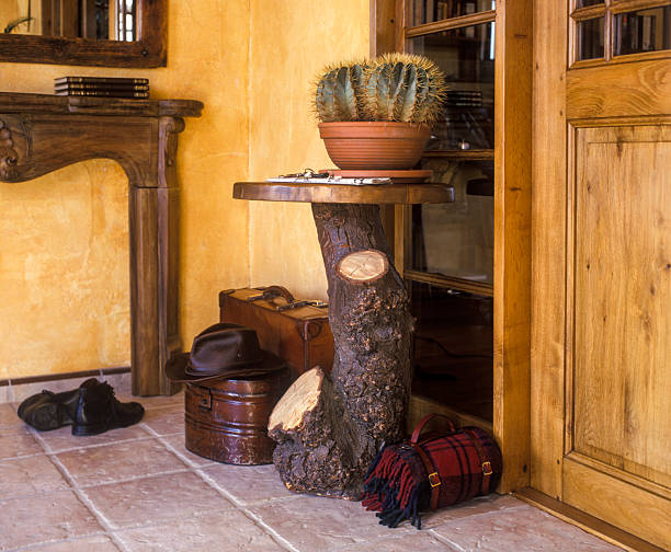 Interior of a Wild West styled house. The living room  with decoration and cactus.