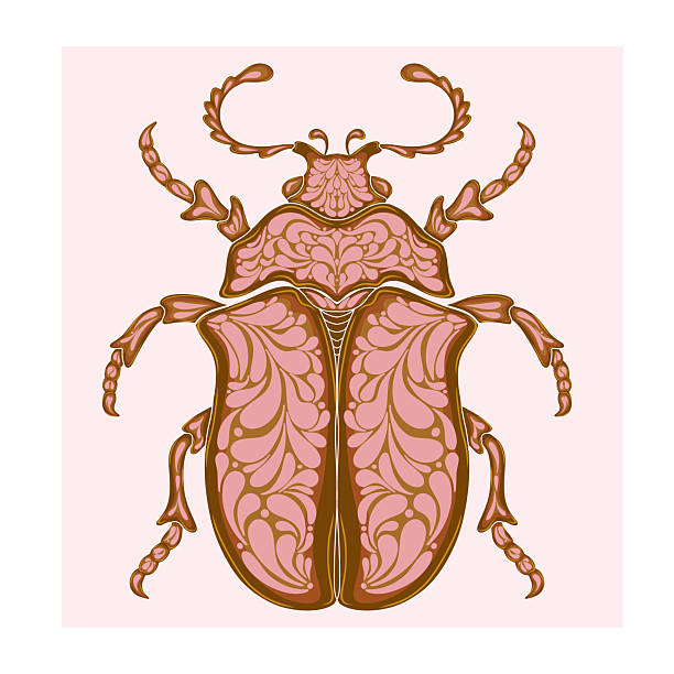 Stylized decorative illustration of a beetle with intricate Art Nouveau patterns inspired by nature.