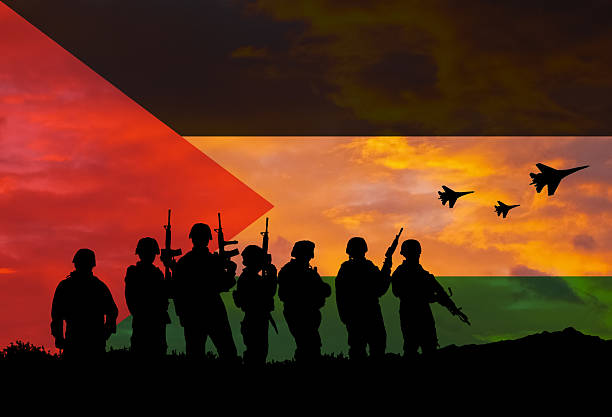 istock Conceptual image of war, Palestine flag 2222260954