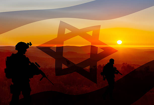Conceptual image of war between Israel and her enemies, using flag and silhouette