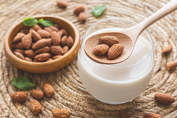 istock Almond milk and almonds. Plant milk. 2222262868