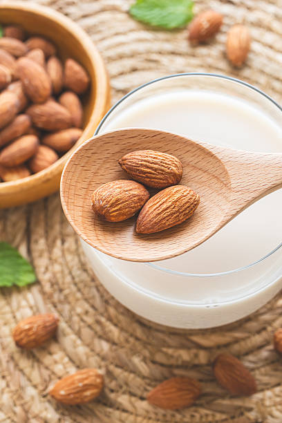 istock Almond milk and almonds. Plant milk. 2222262916