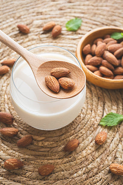 istock Almond milk and almonds. Plant milk. 2222262938