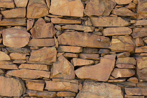 A wall made of large rocks with a rough texture. The wall is brown and has a natural, rustic appearance