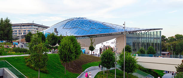 Moscow, Russia - July 27, 2024: Glass Mountain in Zaryadye Park