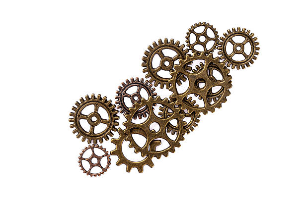 Metal cogwheels on white background