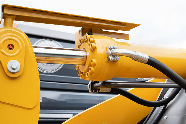 istock Closeup of hydraulic cylinder. Selective focus. 2222276290