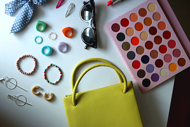 istock Green Bag, Colorful Accessories and Make Up 2222276721