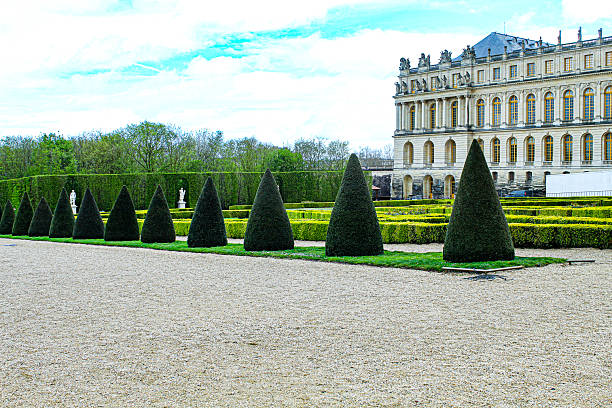 Image of the beautiful gardens in the public Gardens of Versailles, which are free ticket. Image taken in April 2024
