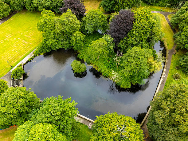 View over Priory Park Duck Pond in Bodmin, Cornwall