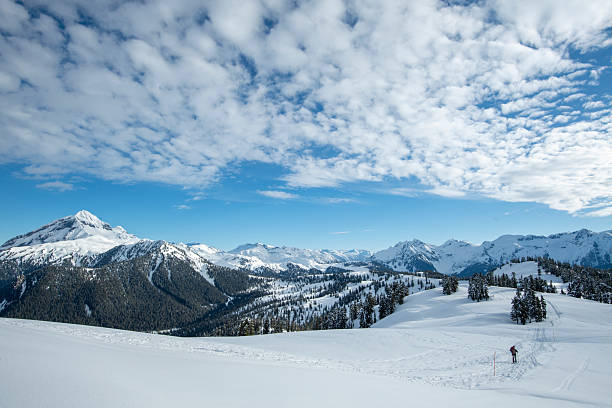 istock Distant view of backcountry skier ascending mountain 2222288329