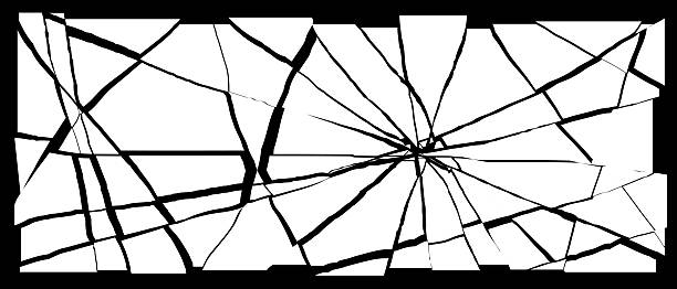 illustrations, cliparts, dessins animés et icônes de verre brisé bg radial fissures éclats silhouette, écran rectangle décomposition texture grunge, illustration vectorielle - craquelé