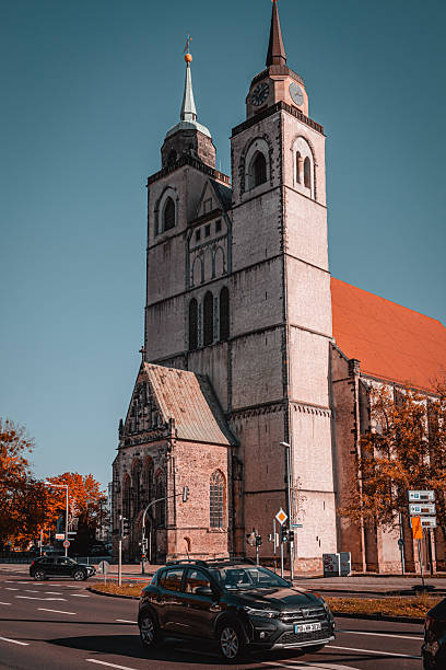 Magdeburg, Germany, October 23, 2024. Gothic twin-spired St. Johanniskirche in Magdeburg Germany