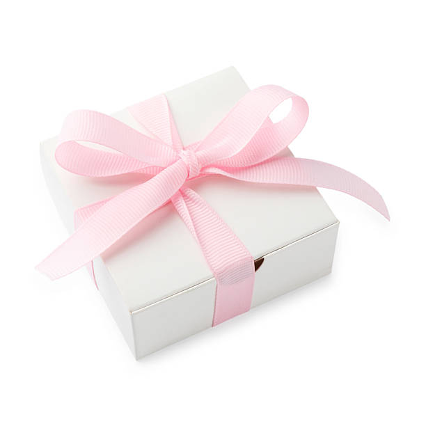 istock Beautiful gift box with pink bow isolated on white 2222303186