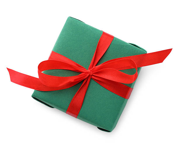 istock Beautiful gift box with red bow isolated on white, top view 2222303188
