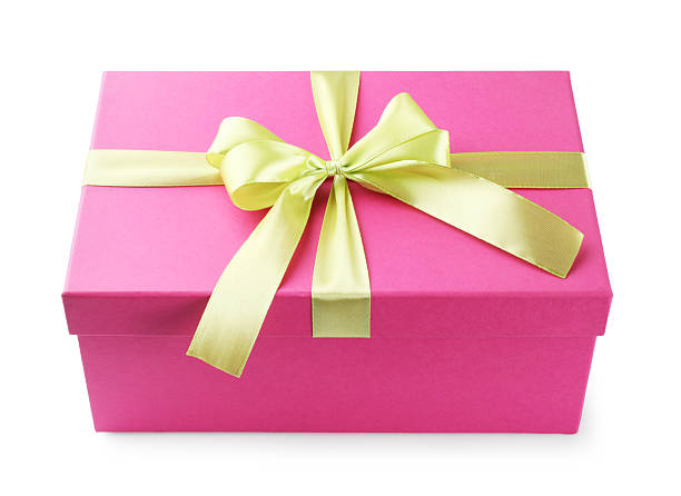 istock Beautiful pink gift box with bow isolated on white 2222303220