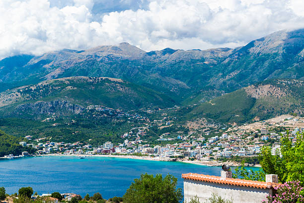 istock Panoramic view from the top on the resort Himare town. 2222310397