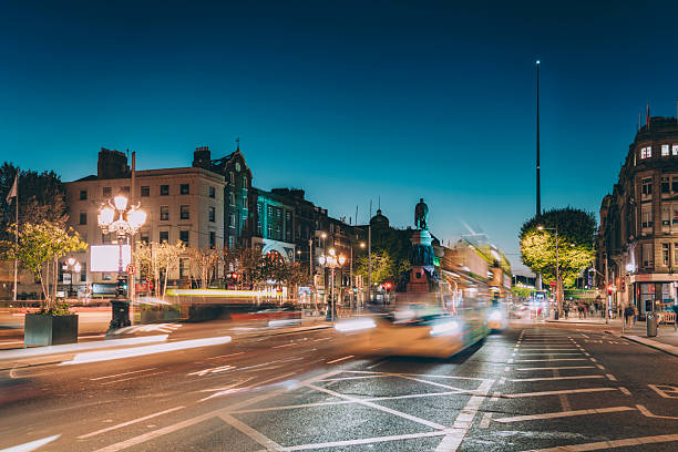 O'Connell street during sunset with traffic Dublin, Ireland