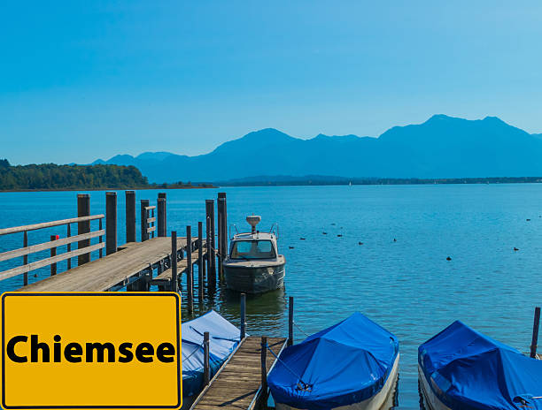 Yellow Sign with Lake Name Chiemsee Germany