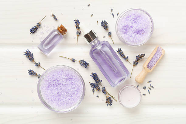 istock Lavender spa cosmetic on wooden background, top view 2222324011