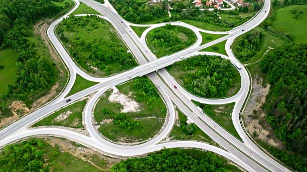 istock Modern Suburb Highway Overpass With Greenery, Aerial View 2222338578