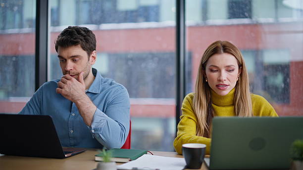 istock Corporate managers collaborating project discussing idea in office space closeup 2222340401