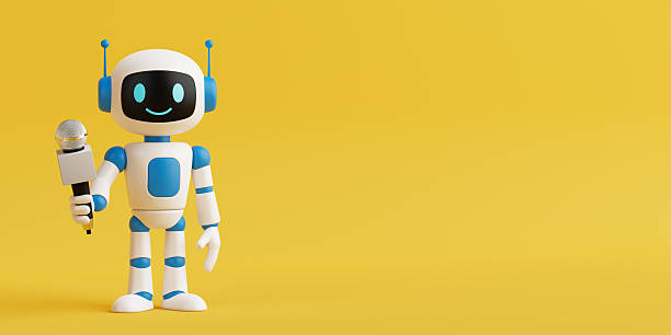istock Digital Communication Concept. Friendly AI Robot Holding A Microphone Ready For Interview Or Podcast. 3d Rendering 2222341312
