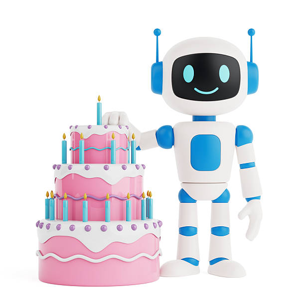 istock AI Celebration And Digital Festivity. Cute AI Robot With Abstract Birthday Cake. 3d Rendering 2222341334