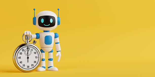 3d Render Futuristic friendly robot character presenting the letters ‘AI’, symbolizing artificial intelligence, technology, and innovation in a modern digital world, Object + Shadow Clipping Path