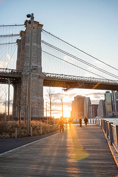 istock Panoramic sunset from DUMBO showing Lower Manhattan, Brooklyn Bridge, and glowing river. 2222348322