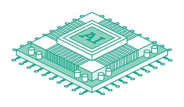 AI CPU microchip. Isometric illustration. Digital processor with circuits and components, symbolizing artificial intelligence and advanced computing technology. AI CPU microchip. Isometric vector illustration. Digital processor with circuits and components, symbolizing artificial intelligence and advanced computing technology. silicon processor stock illustrations