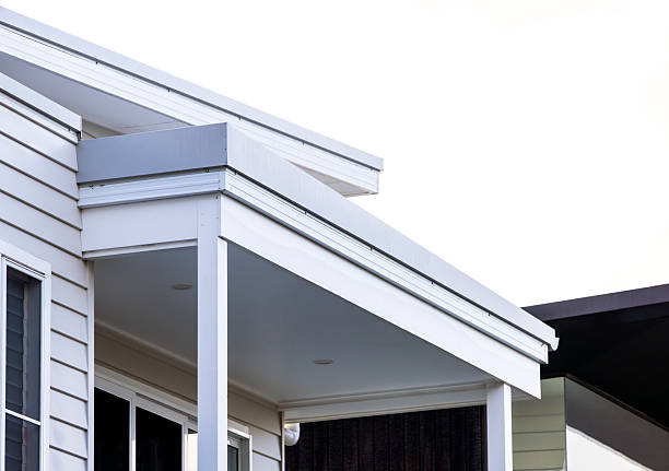 istock Closeup top part of modern house, white background with copy space 2222365863