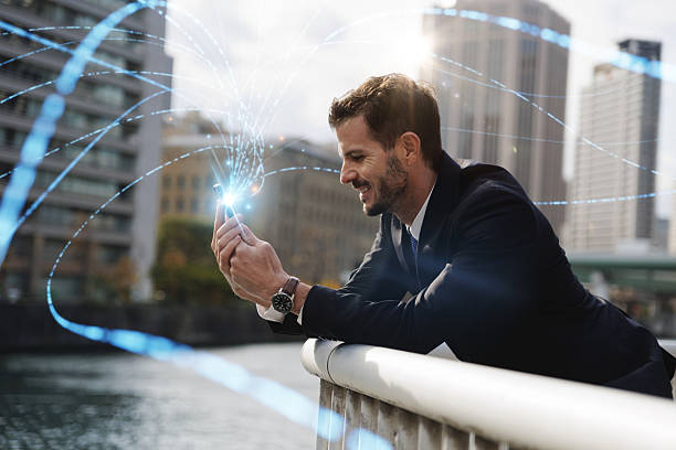 Businessman using high-speed 5G and 6G mobile network