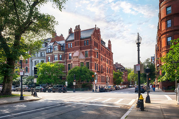 Crossroad in Commonwealth Avenue, Boston stock photo