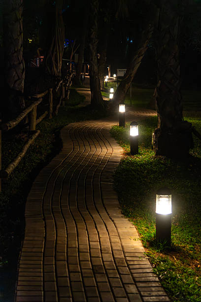 istock footpath with lamps at night 2222370726