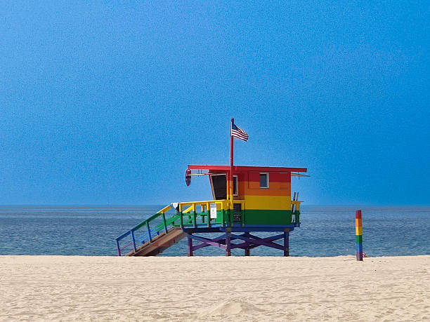 istock rainbow pride lifegaurd stand on by ocean on hermosa beach 2222377763