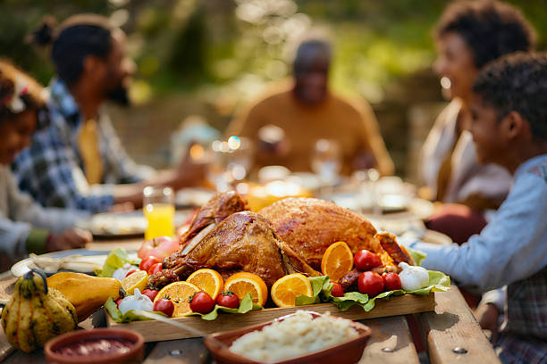 istock Thanksgiving turkey on family's dining table! 2222384232