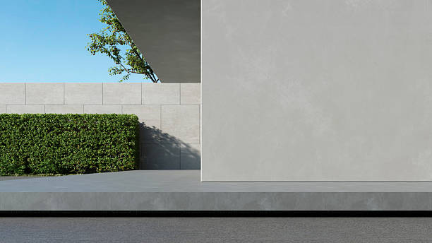 istock Modern house, Minimal architecture with empty wall and concrete garage driveway, 3d rendering of luxury property building 2222386736