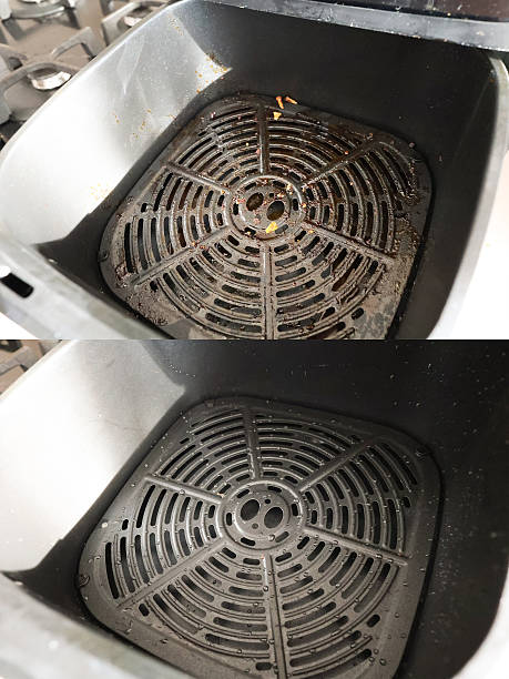istock Air Fryer Basket Before and After Cleaning 2222391734