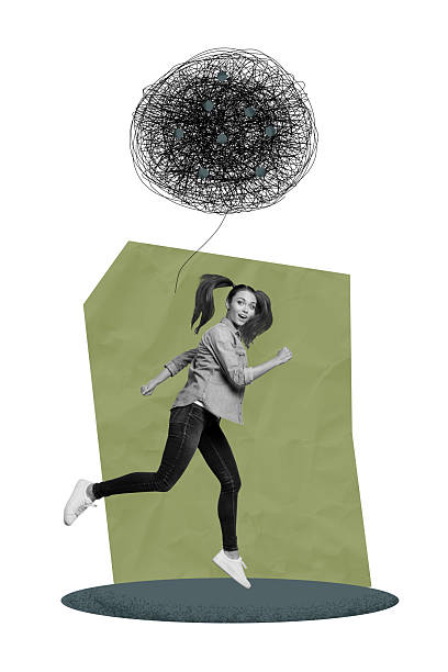 istock Trend creative collage of young person with doddle messy threads on gren white background 2222396068