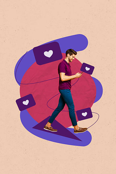 istock Image pop collage of person use gadget stand triangle plane with likes on pastel background 2222397825