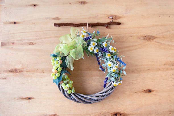 istock Beautiful wreath of grape and chamomile and lavender 2222424525