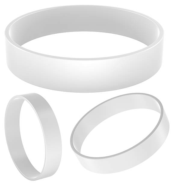 istock Silicone wristbands, white color, set mockup. Multiple angles. 3D rendering 2222430350
