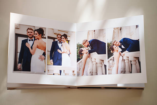 istock an open photo book with wedding photos on a white table 2222431717