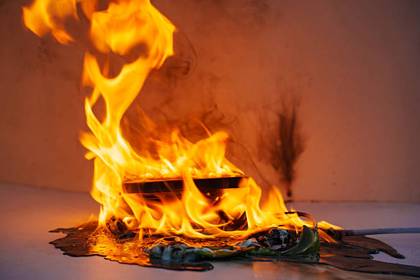 istock A melted plastic electric kettle engulfed in flames 2222434485