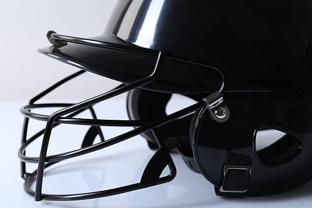 istock Black baseball helmet on light background, closeup 2222435092